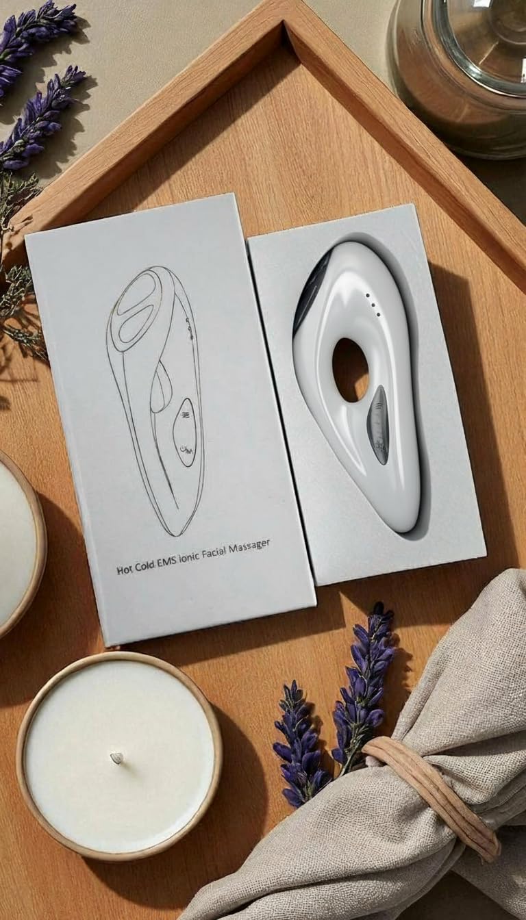 Urządzenie do pielęgnacji twarzy Hot & Cold z EMS i światłem LED, masażer termiczno-kriogeniczny LYMNÉ (pearl white)