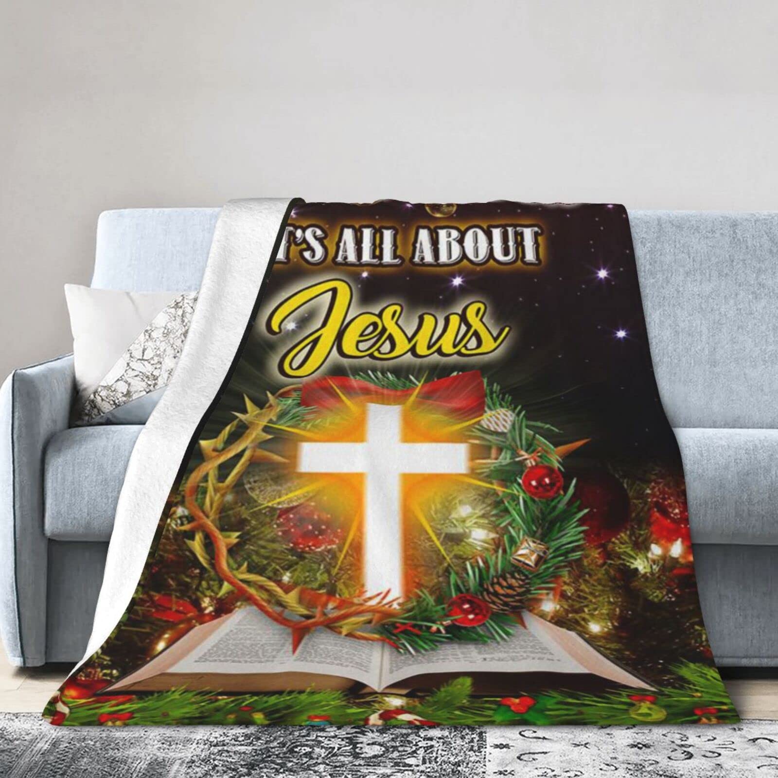 Lsjuee Flannel Fleece Blanket 50"X40" Christmas Jesus Christmas It‘s All About Jesus Bed Throw Blanket Weighted Ultra-Soft Travel Winter Blankets for Girls Keep Warm