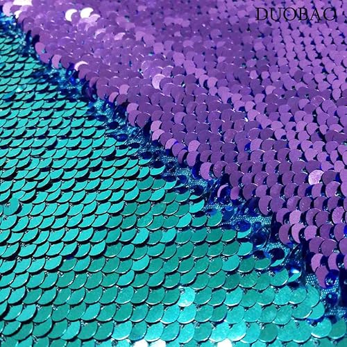 DUOBAO Sequin Fabric Reversible by The Yard Turquoise to Lavender