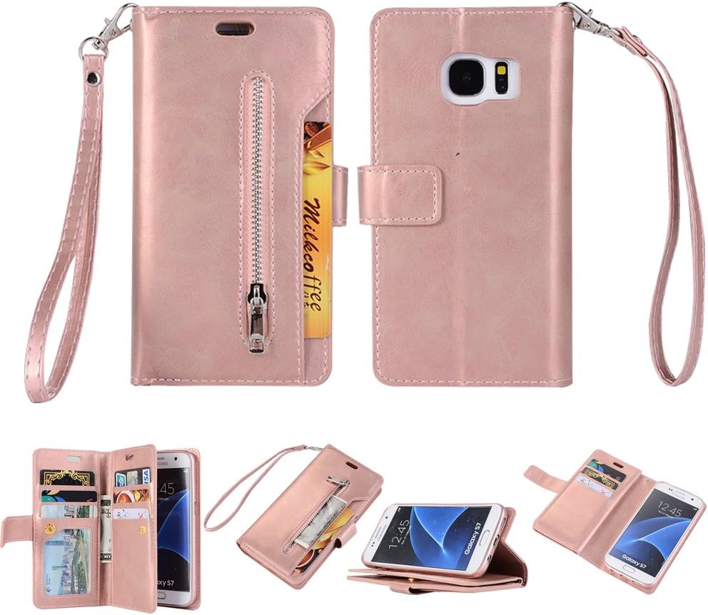 ZCDAYE Wallet Case for Galaxy S8 Plus,Premium Magnetic Multi-Functional Handbag Dual Folio PU Leather Stand Flip Case Cover with [Zipper Pocket][Card Slots] for Samsung Galaxy S8 Plus,Rose Gold