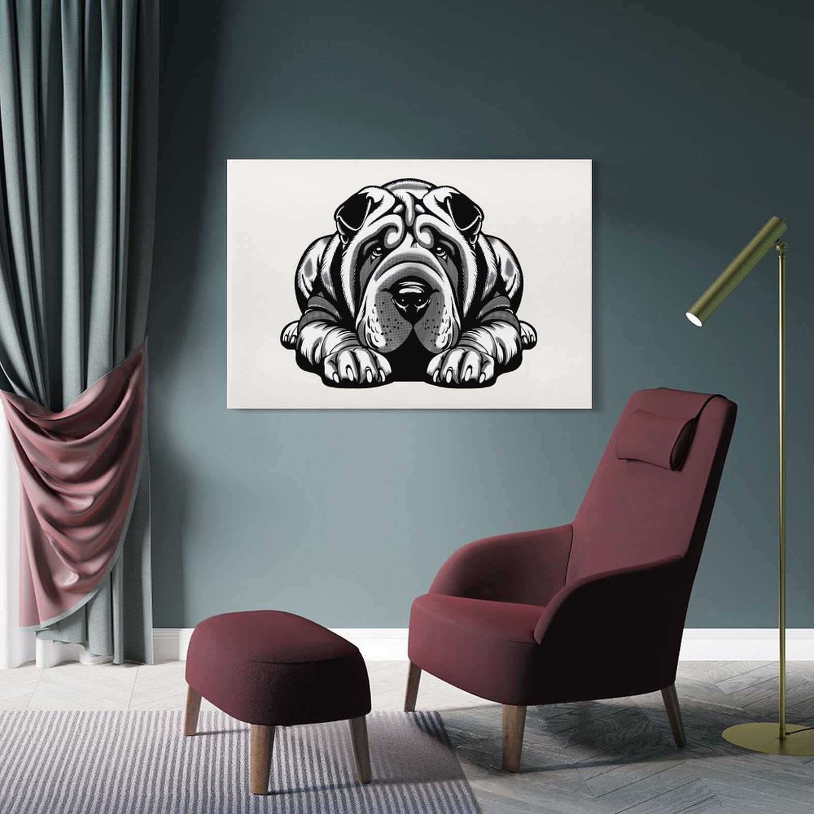 Junmoney Shar Pei Wall Art Print, 24x36inch(60x90cm), for Bedroom Decor, Cosy Corners Or Studios, Canvas Wall Decor for Personal Spaces