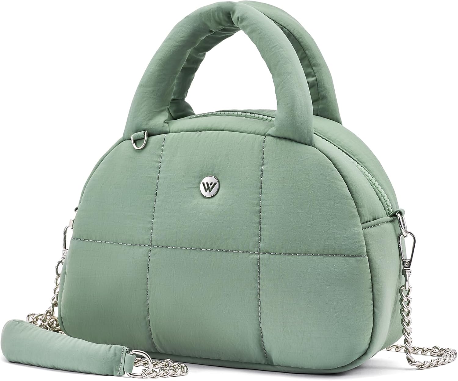 WESTBRONCO Small Puffer Crossbody Bags for Women Puffy Nylon Shoulder Bag Womens Quilted Handbags with Chain Strap for Daily