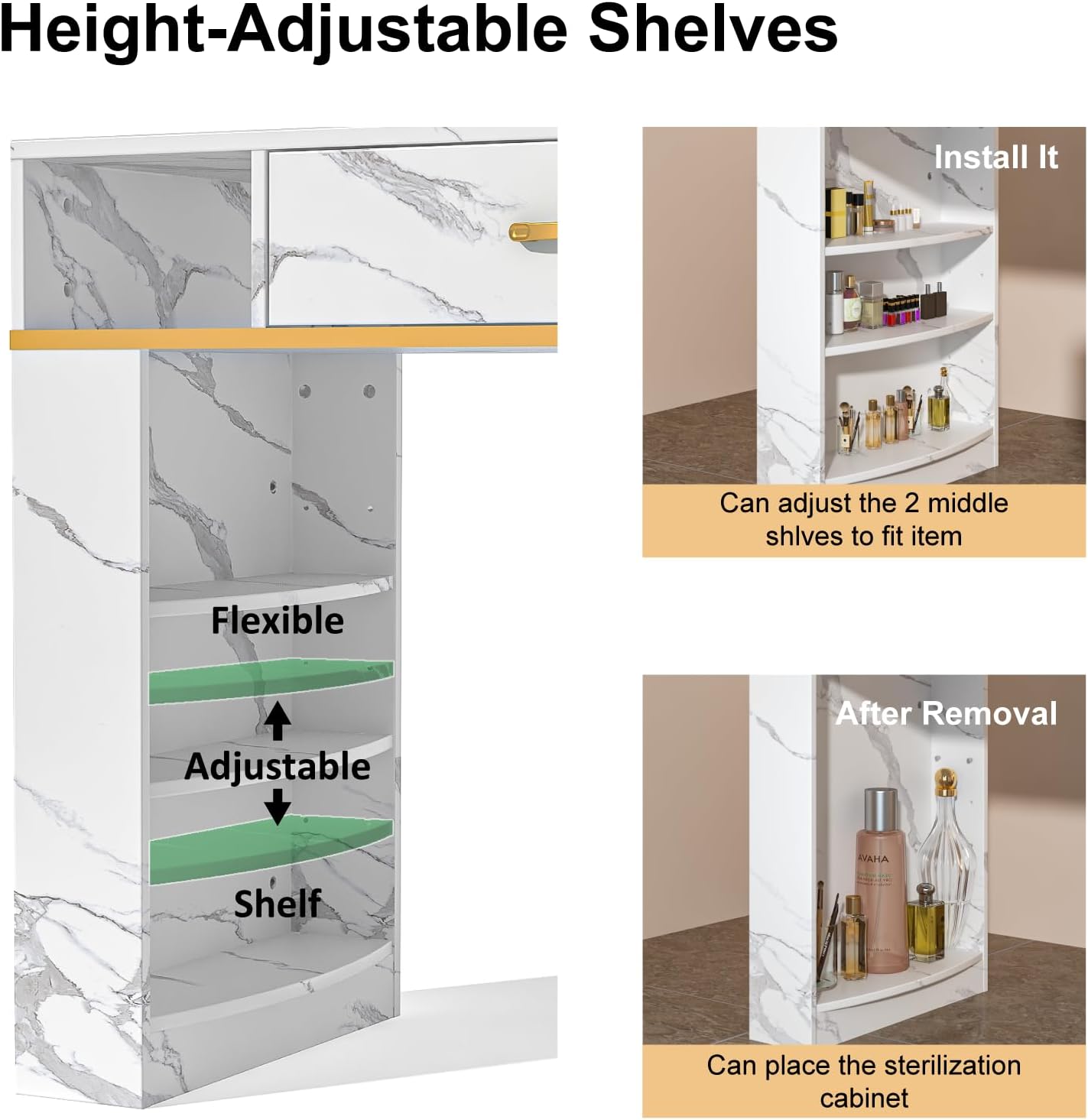 Manicure Table Nail Desk w/Electric Dust Collector, Glass Top Versatile Manicure Station for Nail Tech, Includes Wrist Cushion, Storage Cabinet & Drawers, Shelves, for Salon & Home, White