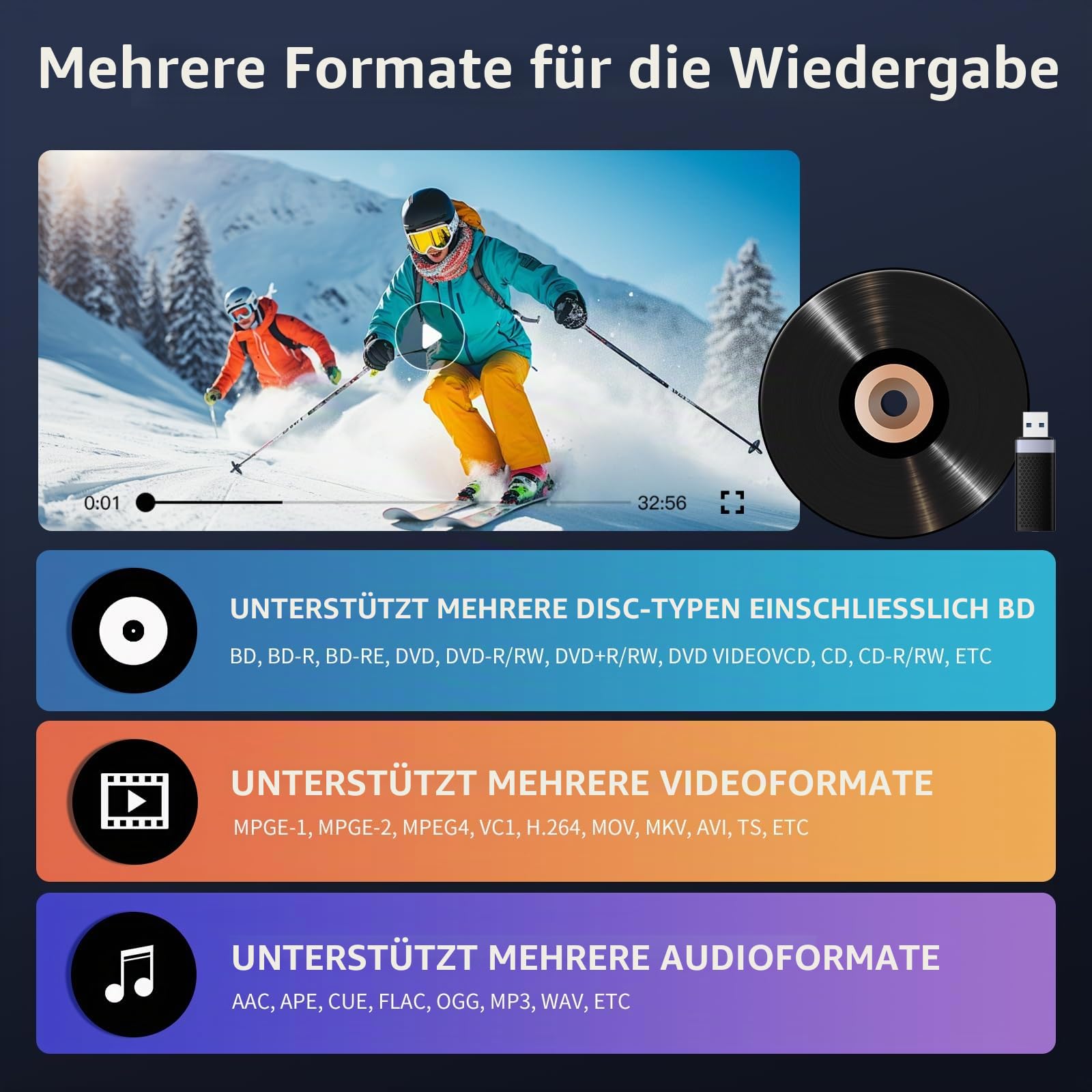 G5300 4K Ultra HD Blu Ray Player für alle Regionen Discs 3D Blu Ray DVD Player für TV / Projektor 4K HDR 10 Dual HDMI Ausgänge / Koaxial / Optisch / USB 3.0
