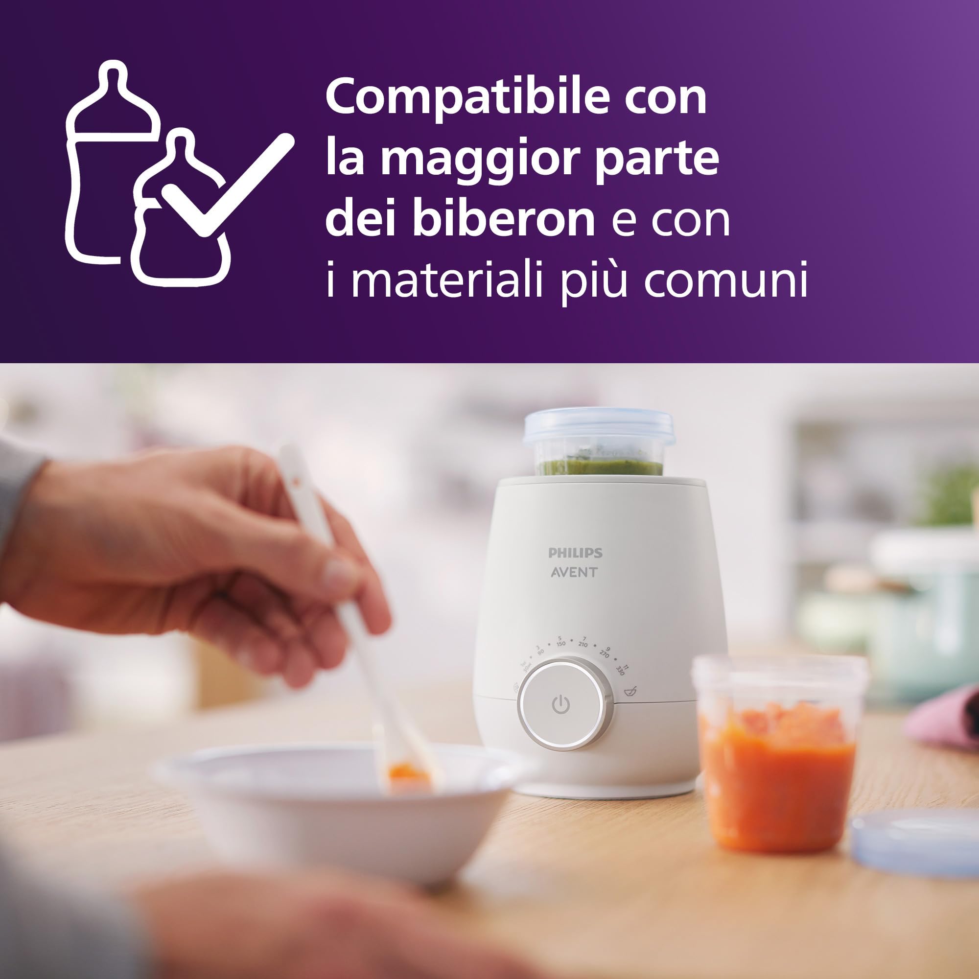 Philips Avent Scaldabiberon Set regalo – Scaldabiberon veloce e biberon Natural Response, controllo temperatura smart, riscaldamento uniforme, spegnimento automatico, SCF358/10