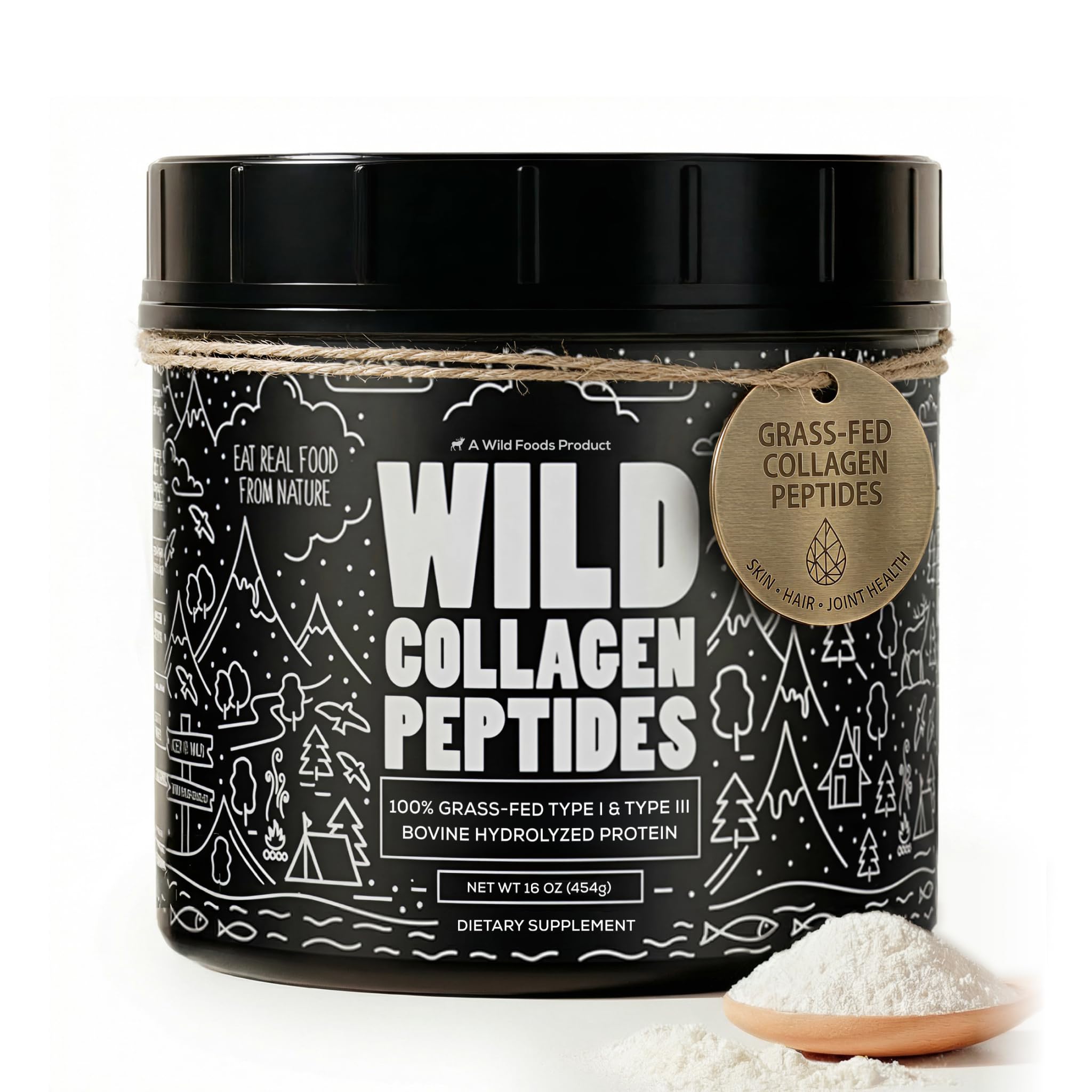 Wild Foods Collagen Peptide Pulver - 16 oz Gras gefüttert hydrolysiert für Haut, Haare, Nägel Unterstützung - Unflavored & Easy to Mix - Nicht-GVO, Made in USA Collagen Pulver für Frauen und Männer