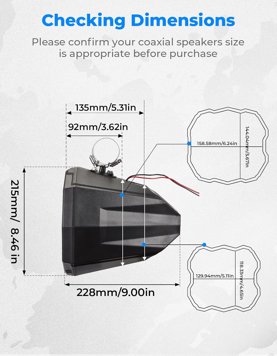 KEMIMOTO Upgraded 8" Speaker Pod Enclosure A Pairs Fit 1.5"- 2" Roll Bar Compatible with Polaris RZR Ranger Can-Am Maverick X3, Boats UTV 8-Inch Speaker Cage Pods