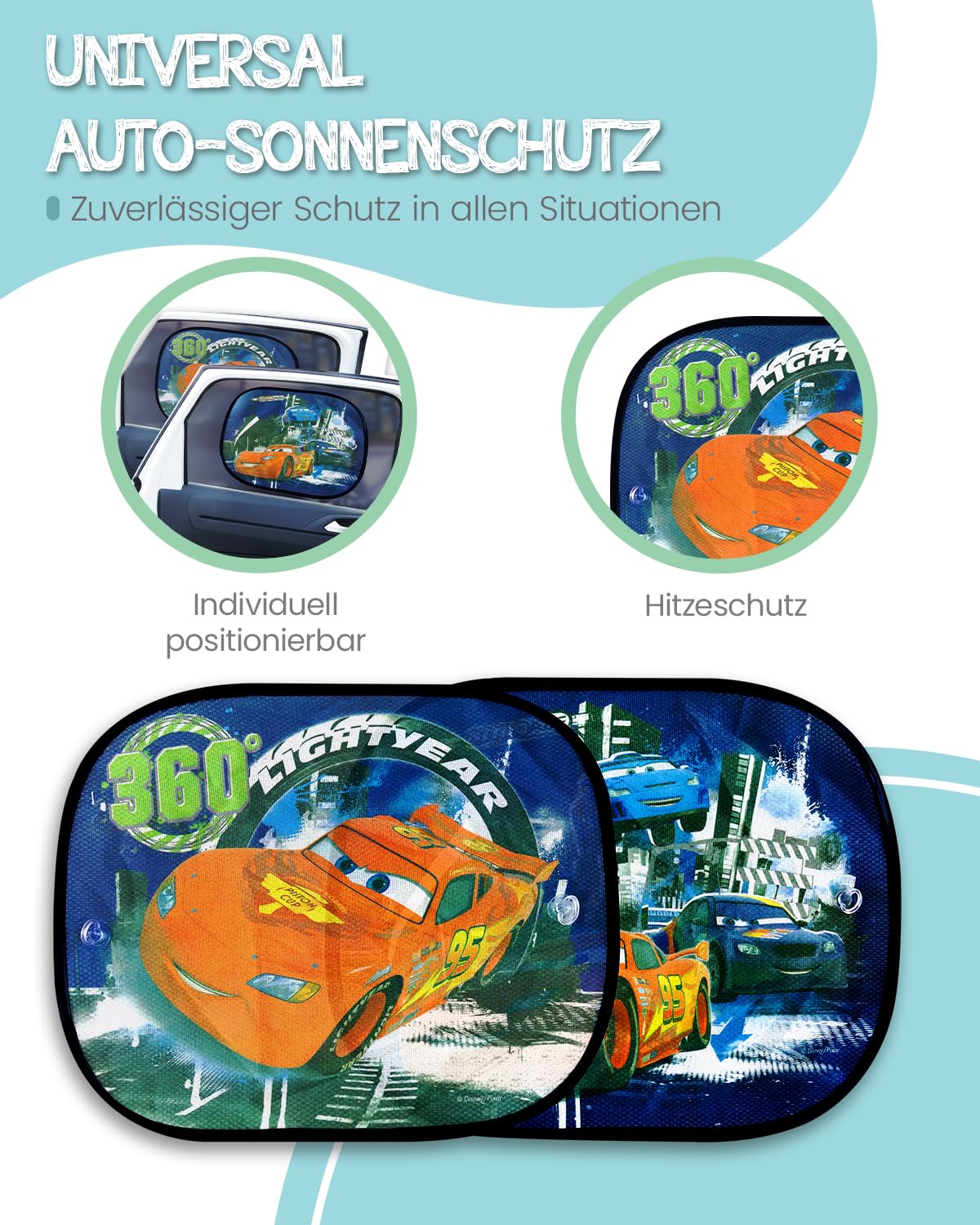 2 Pare-soleil Voiture Cars Pour Enfants - 36x44 Cm, Protection UV, Fixation Par Ventouses