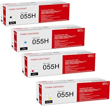 4 Pack 055H BK/C/M/Y Toner Cartridge Compatible CRG-055H Replacement for Canon i-SENSYS LBP660 MF740 Series ImageClass LBP660C LBP664Cdw LBP664Cx MF741Cdw MF742Cdw MF740 MF746Cdw Series Printer