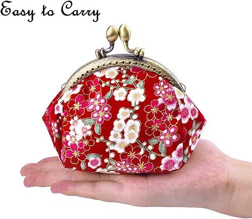 Miniatura 6 de Oyachic Monedero, monedero con cambio floral, bolsa vintage para monedas, pequeña cartera con cierre de cierre de beso para mujeres y niñas