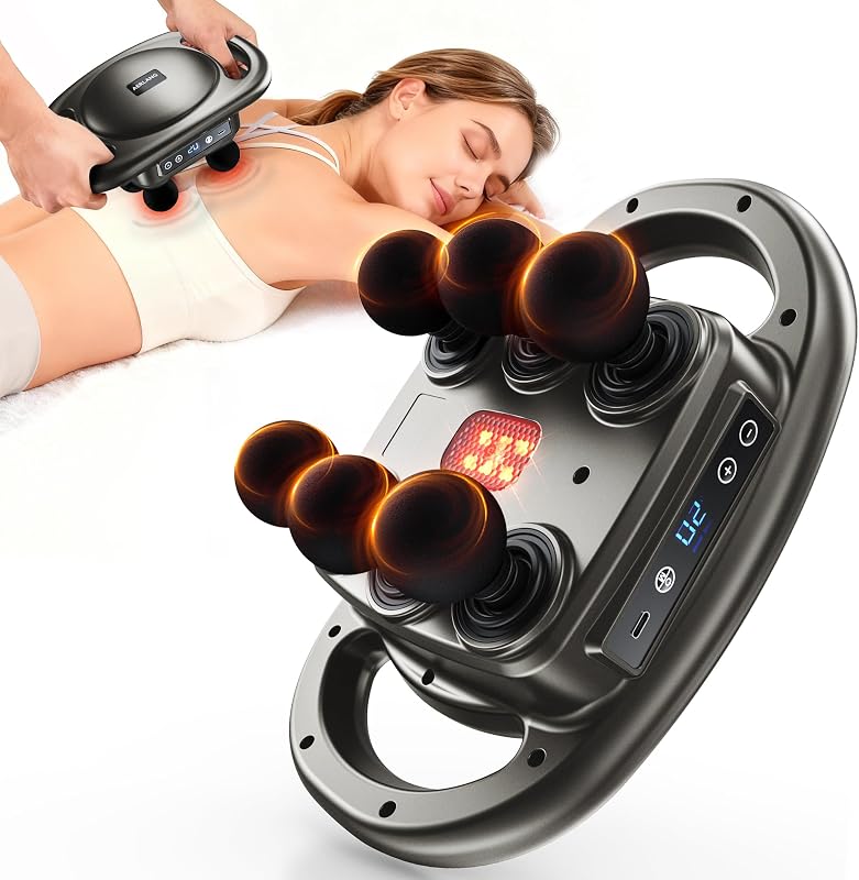 Massage Gun Deep Tissue 6 Head Muscle Massager,Back Massager for Pain Relief,Percussion Massage Tool Handheld Messager with 9 Levels & 4 Modes Christmas Gifts White Elephant Gifts for Adults
