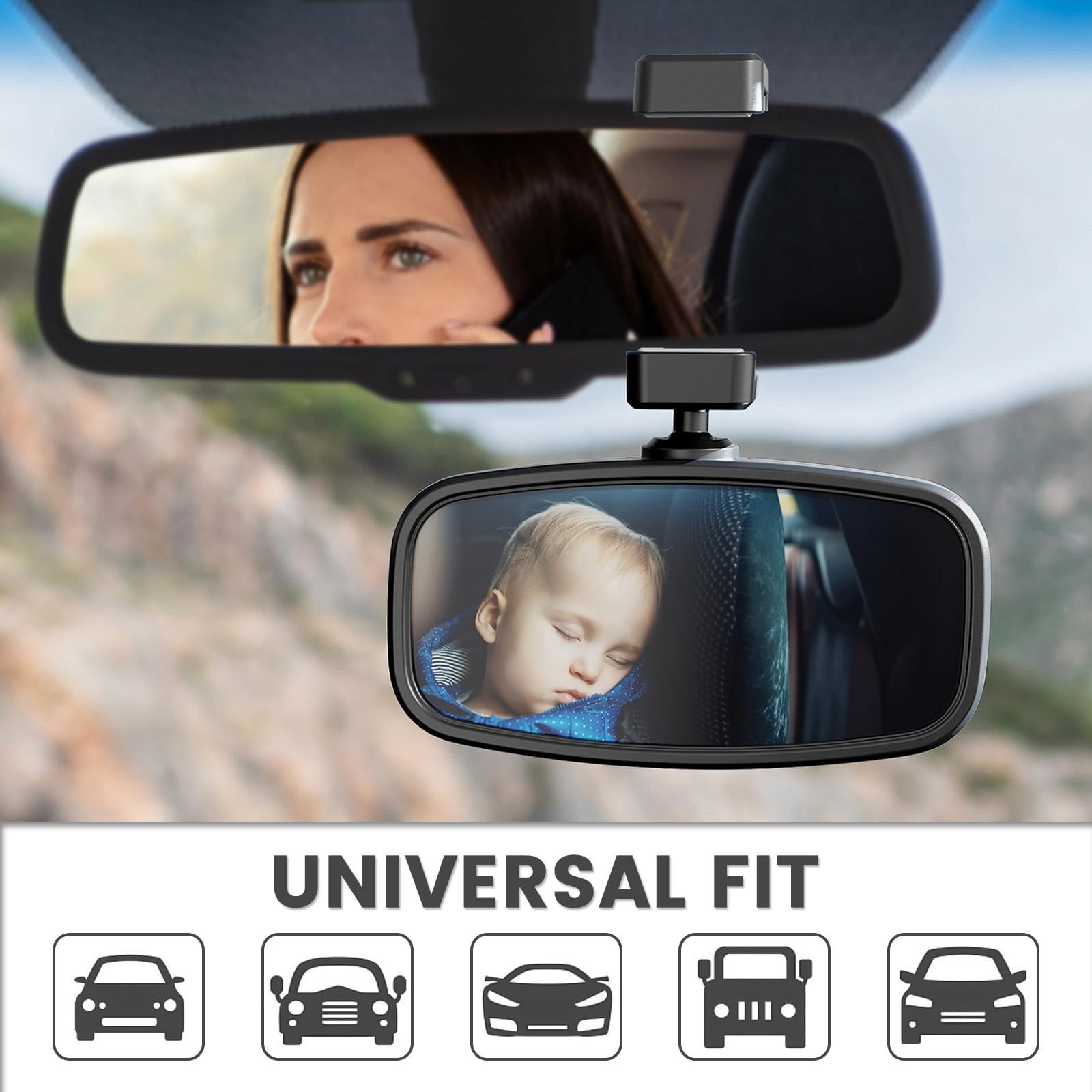 Espejo de Coche para Bebe, Rotación 360° Espejo Retrovisor Bebe Coche, Espejo de Cristal, Instalación Sencilla, Espejo para Coche para Seguridad de los Asientos Trasero
