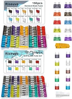 360pcs Car Blade Fuses Assortment Kit - RV Automotive Fuses, Standard & Mini (2A/ 3A/ 5A/ 7.5A/ 10A/ 15A/ 20A/ 25A/ 30A/ 35A), Auto Replacement Fuses by Riseuvo
