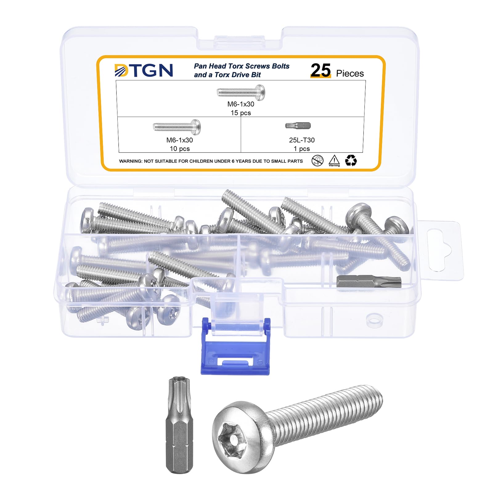 DTGN M6x30mm Pan Head Torx Security Screws, 25Pack, Good for Machinery
