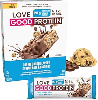 Love Good Fats High Protein Bars, Cookie Dough - Whey Protein and Collagen - 20g Protein includes 6-7g Collagen, 2g Net Carbs, 2g Sugar - Chocolate Coating - Low Carb, Low Sugar, Keto, 12 Pack