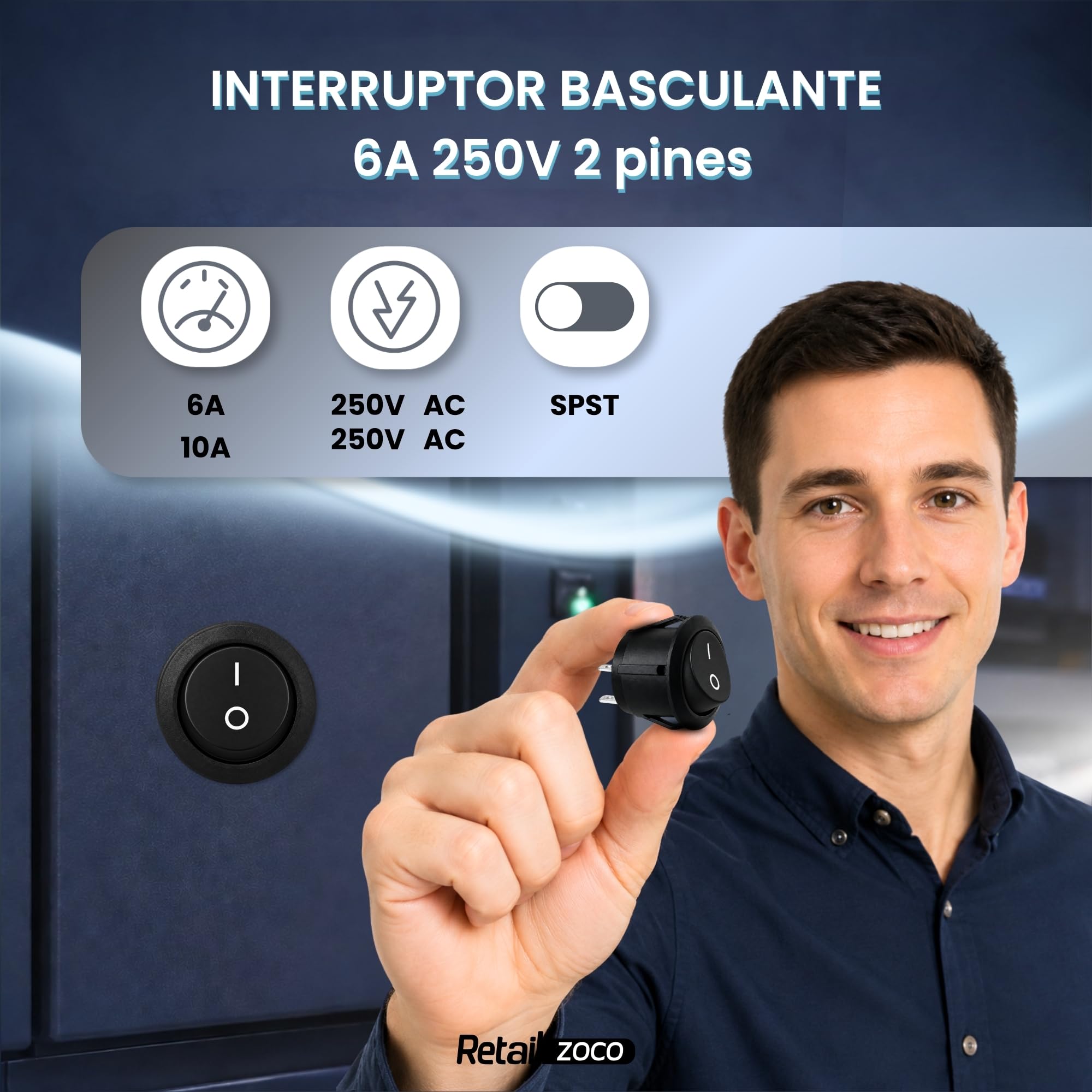 Interruptor Redondo Basculante SPST ON/OFF 2 pin, 5 Unidades - imagen 3