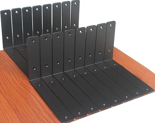 Miniatura 11 de Paquete de 12 soportes de hierro en L, negro, 12 pulgadas de largo x 8 pulgadas de alto x 1.5 pulgadas de ancho, 13/64 pulgadas de grosor, para