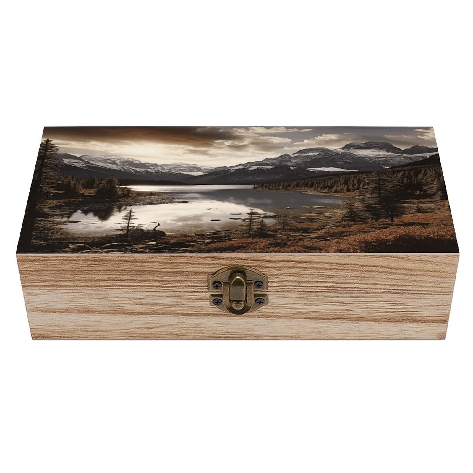 asbwuo Landscape Wood Keepsake Box Wooden Box with Hinged Lid