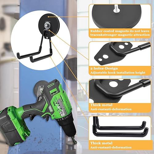 Miniatura 3 de Paquete de 2 ganchos magnéticos, ganchos magnéticos grandes de 3.46 pulgadas (3.465 in), manget de garaje con ganchos para colgar taladros