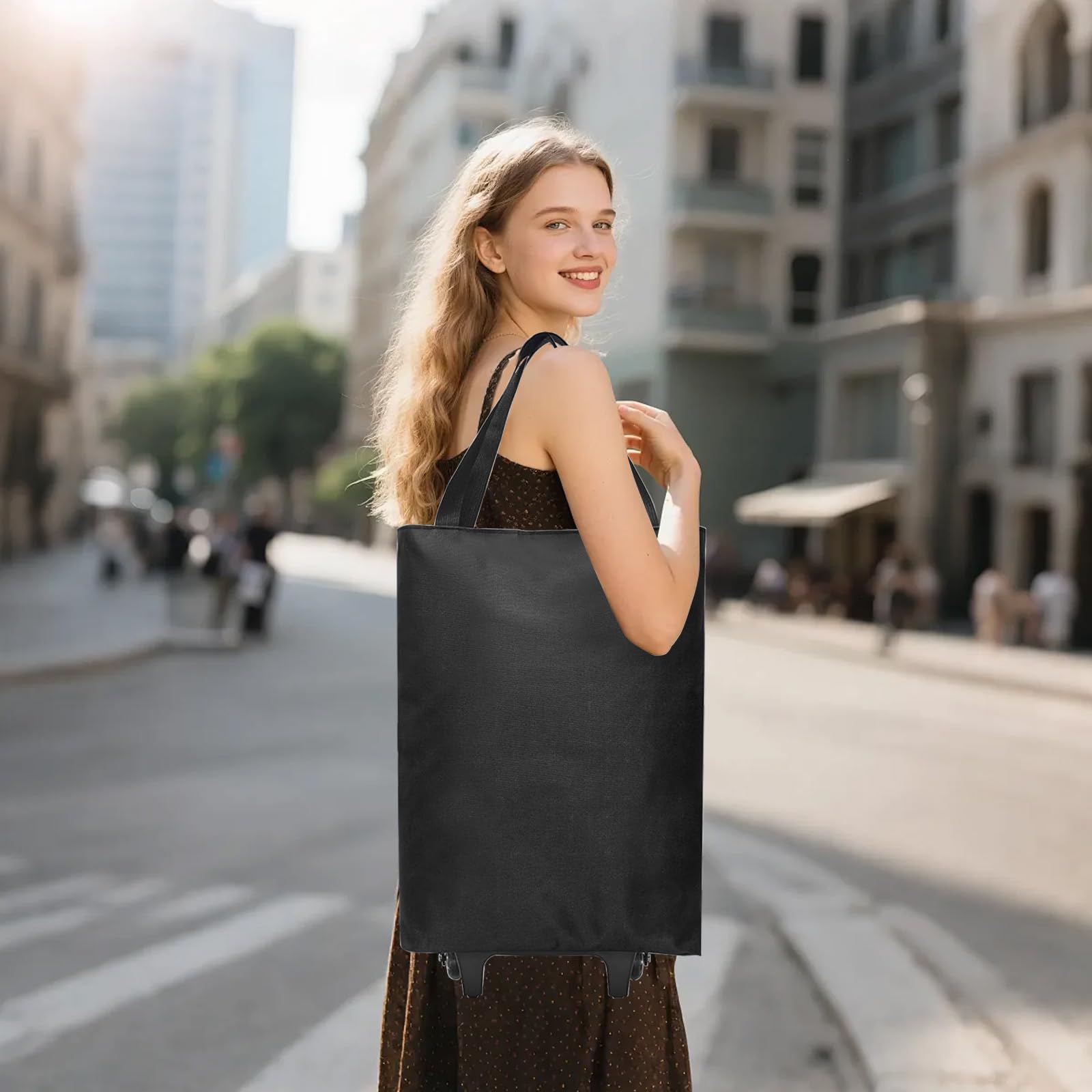 Carrello per la spesa pieghevole da 30 l, 2 in 1, grande borsa per la spesa, con 2 ruote, leggero, pieghevole, per campeggio e viaggi