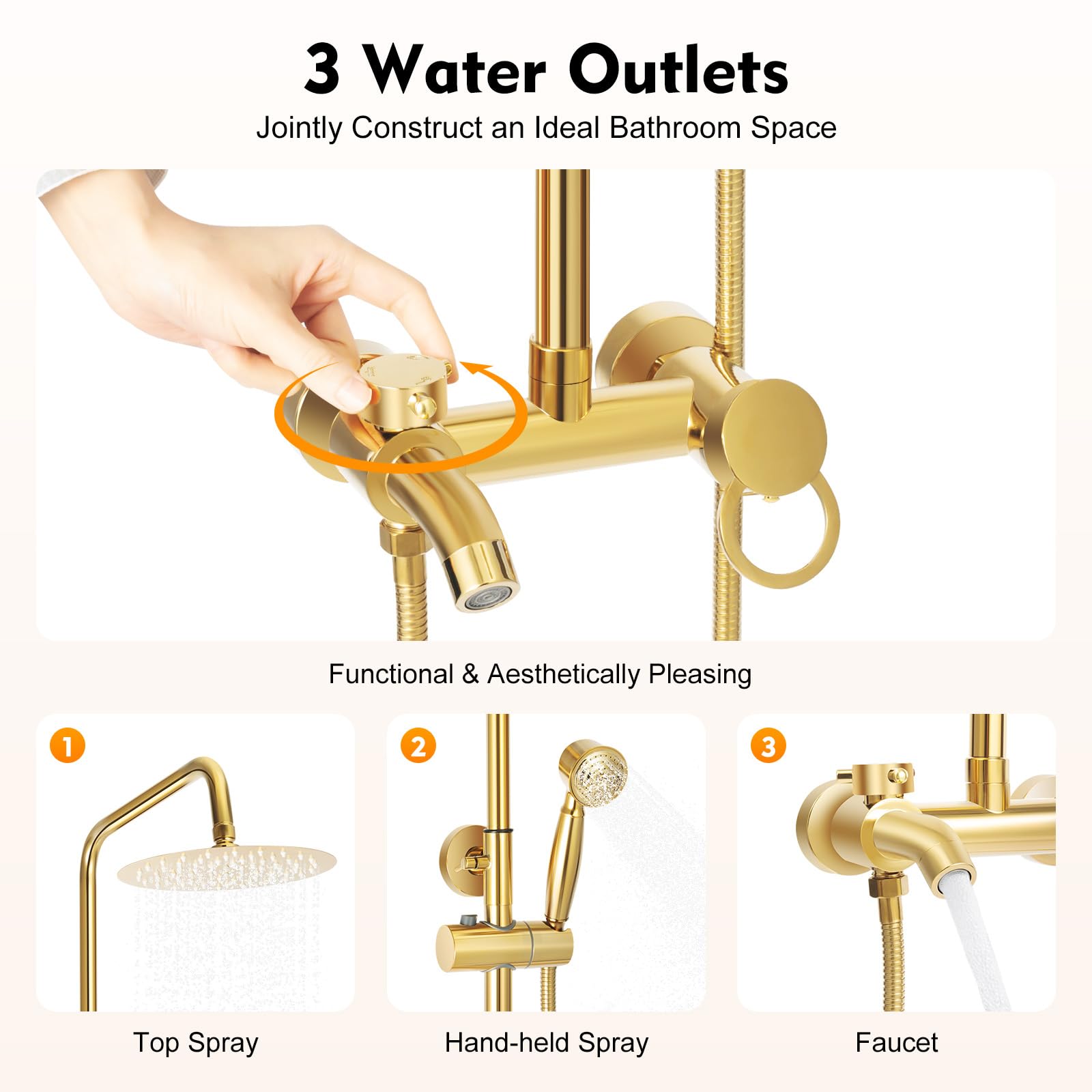 Gold-Duschzubehör,Duschsysteme,Badezimmer-Duschsets,Duschpaneele,Regenbrausen,Handbrausen,Gold gebürstete Duschsets,Messingkörper,Wandmontage