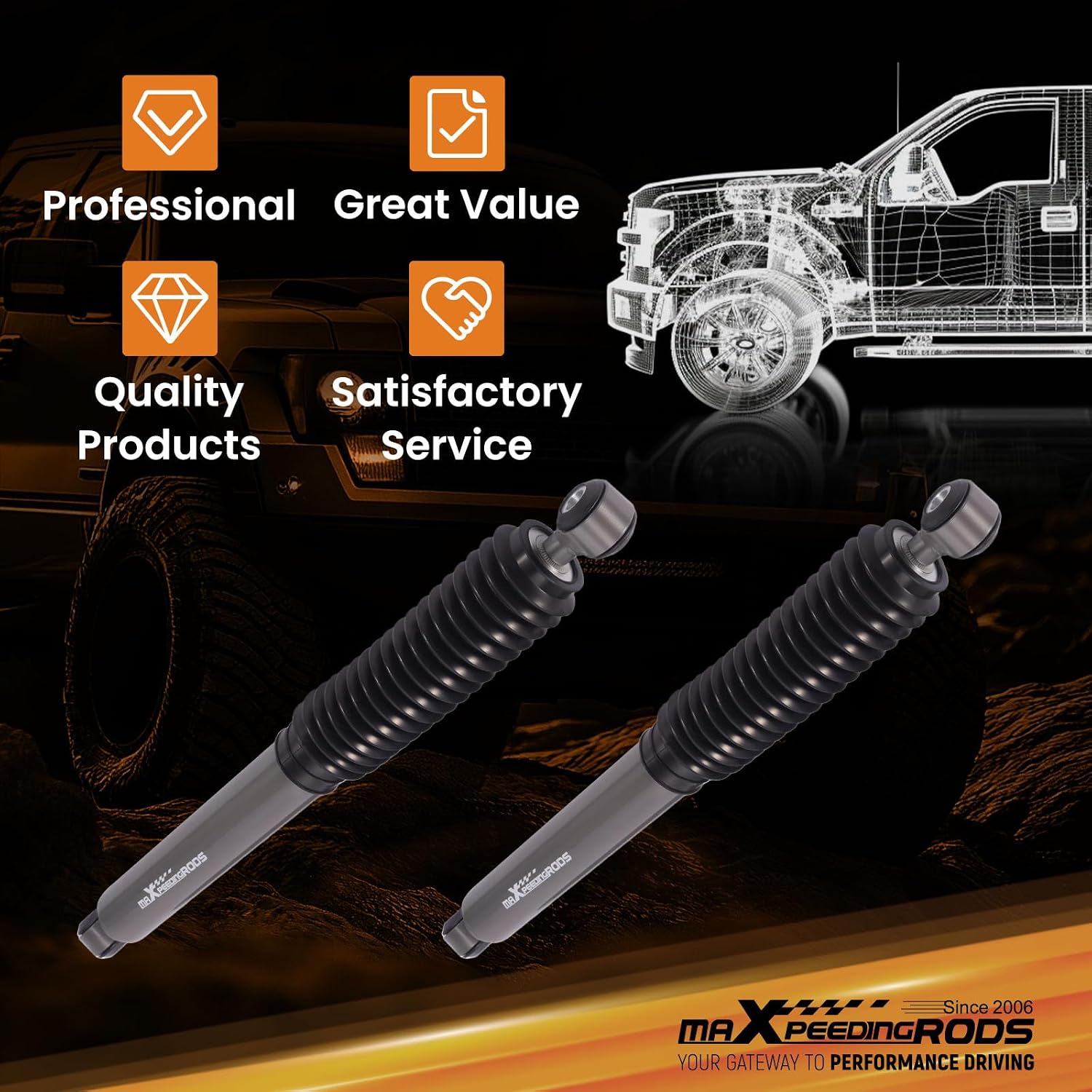 maXpeedingrods 0-2" Rear Shocks for Chevy Silverado/GMC Sierra 1500 1999-2007 2WD/4WD, G1 Lift Shocks