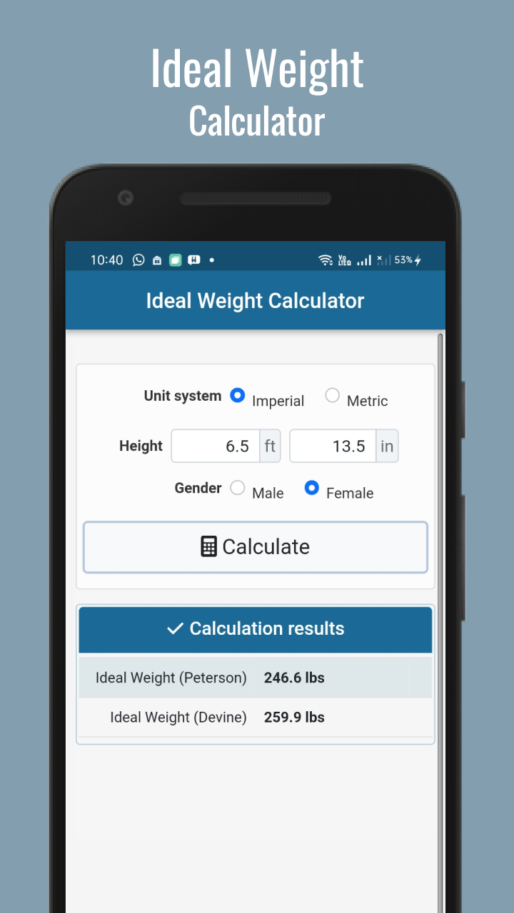 Ideal Weight Calculator App on Amazon Appstore