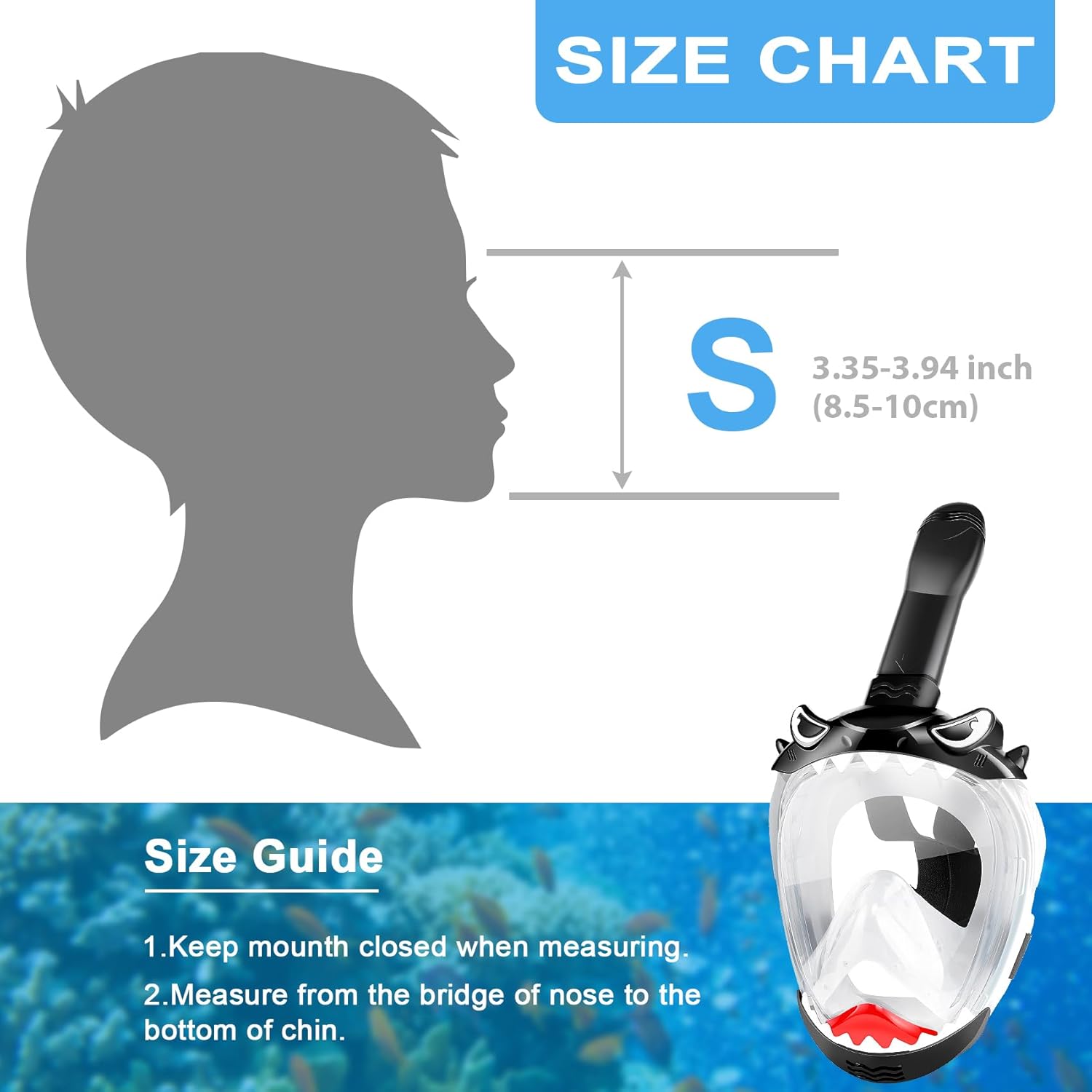 Full Face Snorkel Mask for Kids with 180° Panoramic View, Snorkeling Set Featuring Anti-Leak and Anti-Fog Foldable Dry Top Design for Safe Underwater Adventures Snorkeling Gear for Kids - Image 4