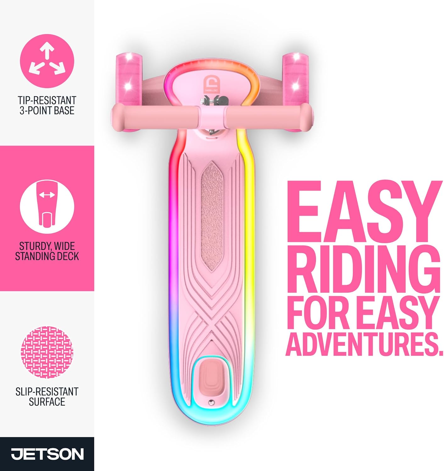 Jetson Twee 3-Wheel Light-Up Kick Scooter, Kids’ Scooter with LavaTech Deck Lights, Adjustable Handlebar Height, 4.7-Inch Wheels, Ages 3+
