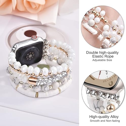 Miniatura 3 de VISOOM Pulsera bohemia con cuentas compatible con Apple Watch Band de 1.575 pulgadas1.496 pulgadas1.614 pulgadas Series 8 7 SE 654 para mujer,