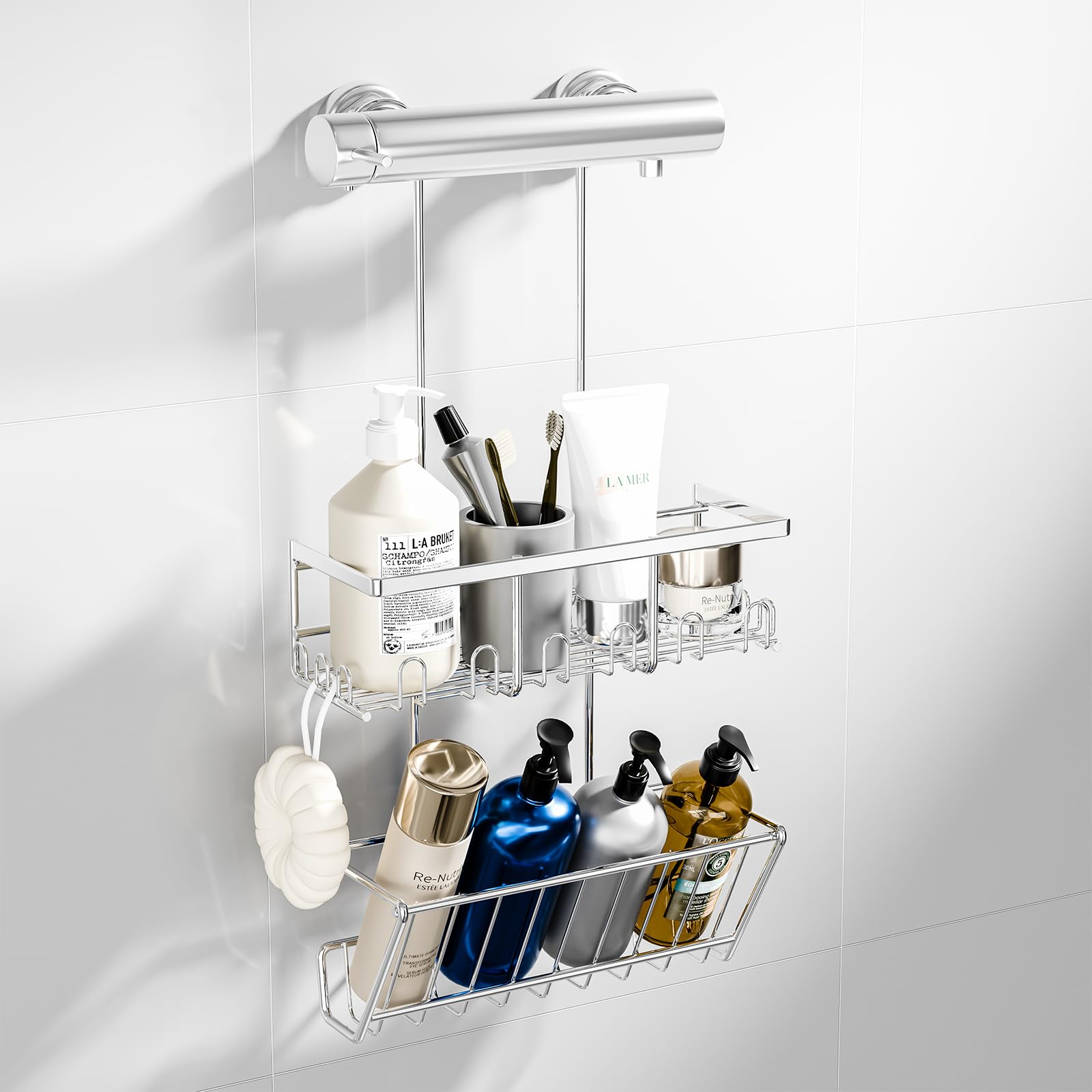 HouseUp Estanteria Ducha, Estante de ducha colgante - Estanteria Ducha Organizador Baño Estante Ducha sin Taladro Estanteria Ducha Sin Taladro Acero Inoxidable (Plata)