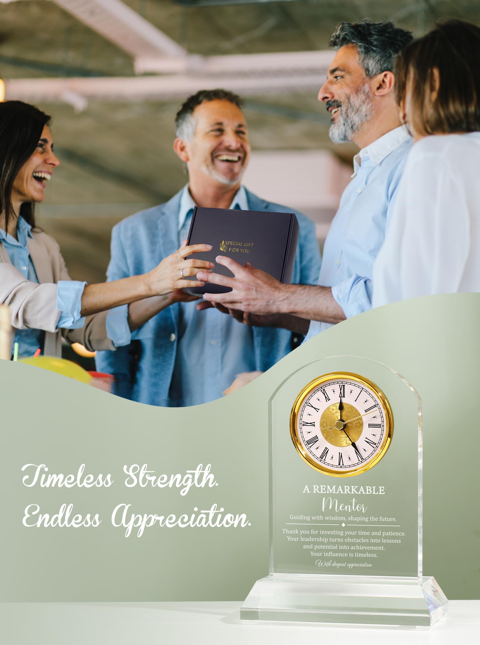 Cadeau mentor pour homme et femme – Horloge de bureau souvenir, Thank You for Helping Me Grow, avec boîte cadeau et carte, décoration de bureau et d'intérieur, appréciation pour enseignant, patron