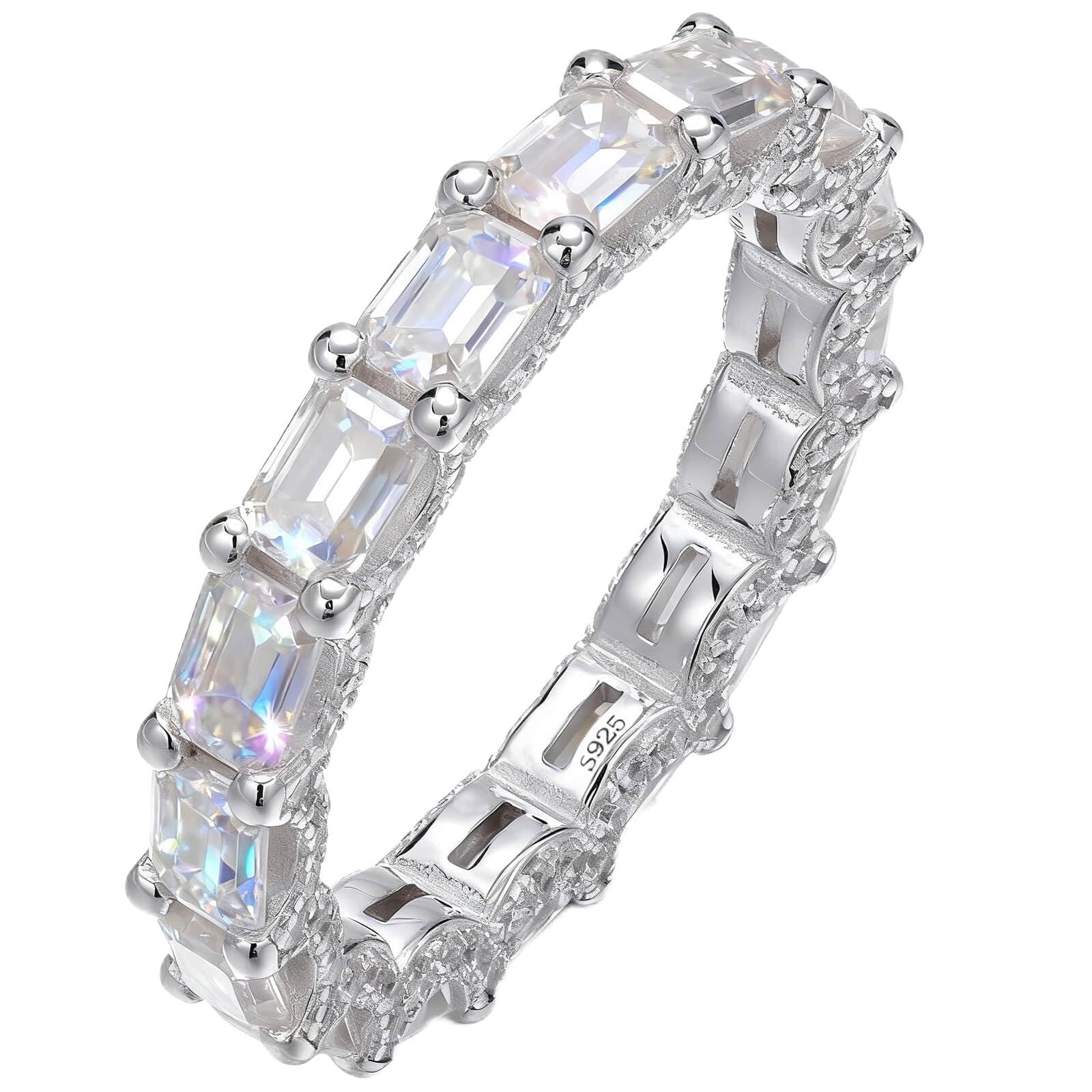 WES Moissanite Eternity Ring Wedding Band - 925 Sterling Silver Total 5.1cttw D Color VVS1 Lab Created Round Moissanite Ring Anniversary Engagement Stackable Rings, Size 4-11