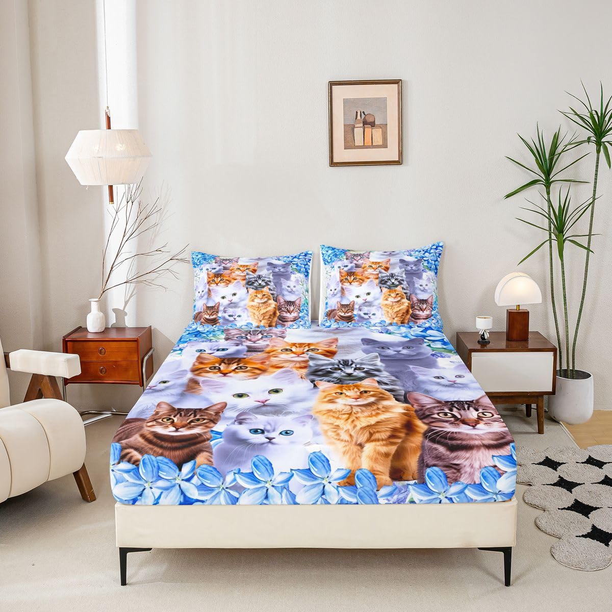 Feelyou Kids Cute Cat Bedding Set Cartoon Pet Cats