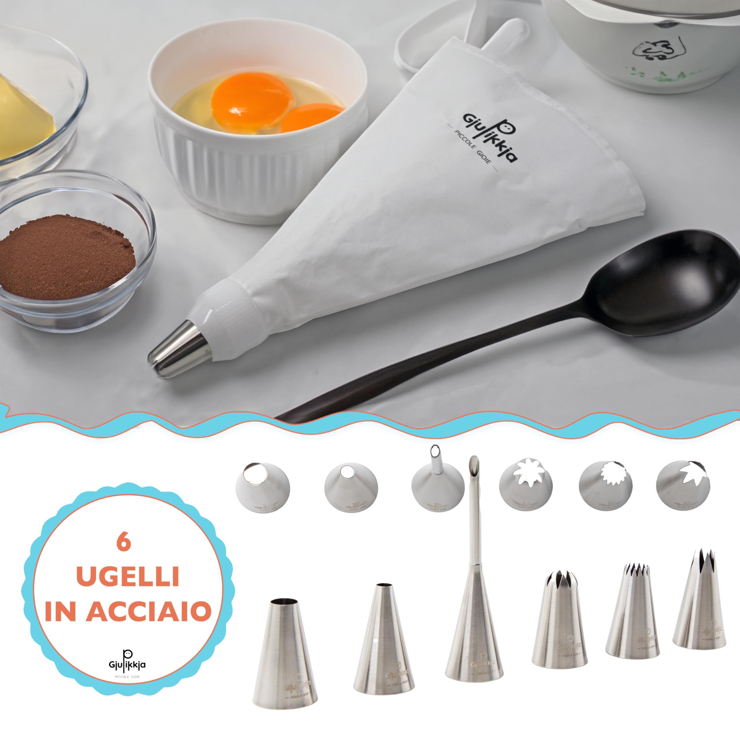 GIUPIKKIA Sac a Poche Riutilizzabile con beccucci sac a poche (4 Sac a Poche + 6 ugelli + 4 connettori)