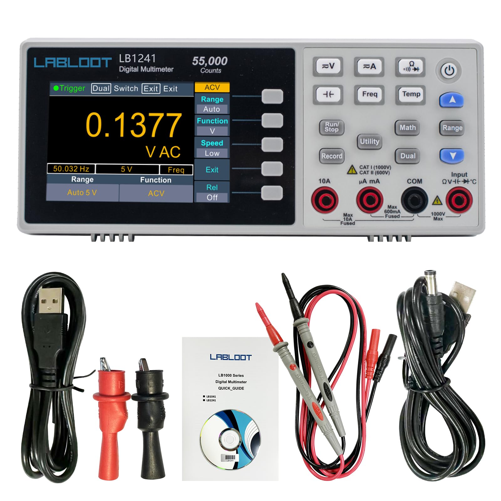 LB1241 Mini multímetro digital de mesa con batería LCD de 3,7 pulgadas, multímetro digital True RMS, probador de temperatura