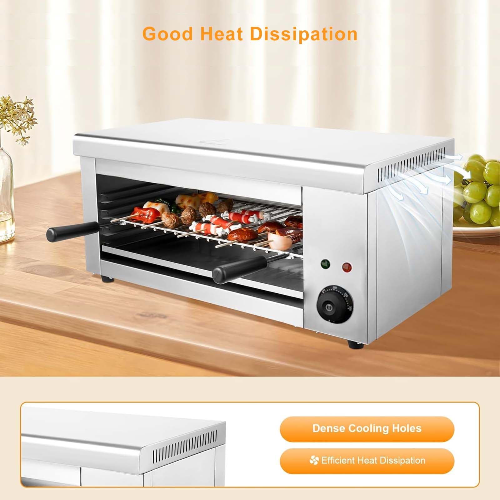 Salamandra Da Tavolo Elettrica - Cuoci-Bistecche In Acciaio Inox Da 2000 W, Macchina Sciogliformaggio Da Parete, Girarrosto Elettrico Per Barbecue - Doppia Spia Luminosa, Piastra Per Pesce E