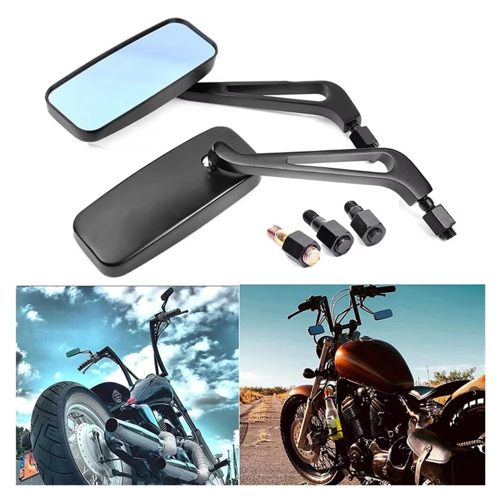pour Cruiser pour Bobber pour Chopper pour Softail pour Sportster Rétroviseurs Latéraux De Moto Rectangulaires Noirs Rétroviseur Moto