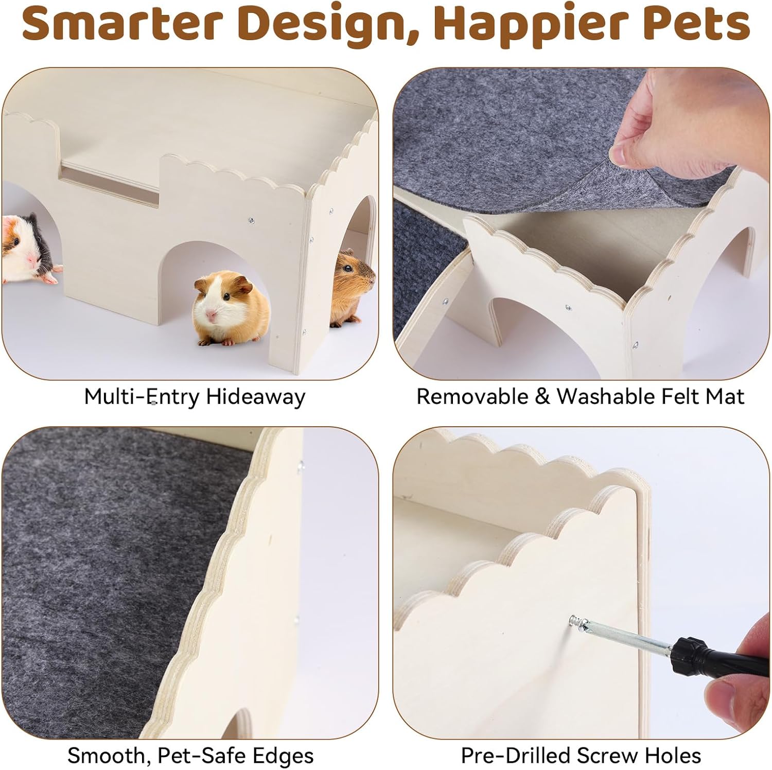 Guinea Pig Hideout 2-Tier Wooden Small Animal Hideout Sturdy Guinea Pig Castle with Ramp & Platform for Bunny, Chinchilla, Rat & Hamster - Easy Assembly Multi-Level Habitat