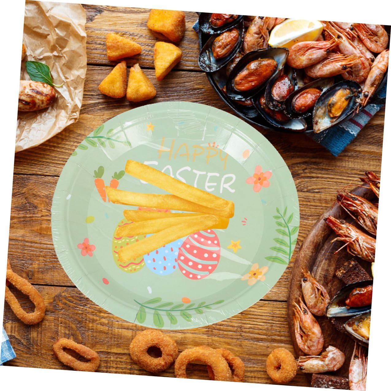 48pcs Easter Party Plates 7-inch Disposable round Paper Plates Bunny Theme Household Dinner for Holiday Gatherings and Spring Celebrations