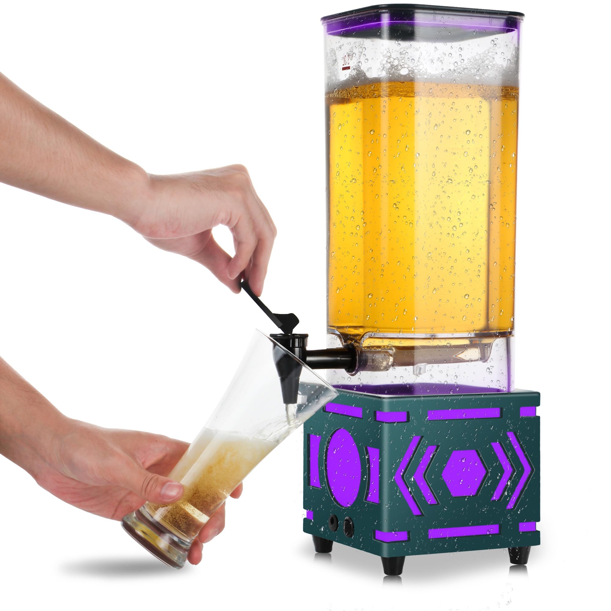 3L Bierturm-Getränkespender, transparenter Getränkesaft-Cocktailspender mit LED-Farbblitz, abnehmbar, leicht zu reinigen, geeignet für Zuhause, Party, Bar (schwarz)