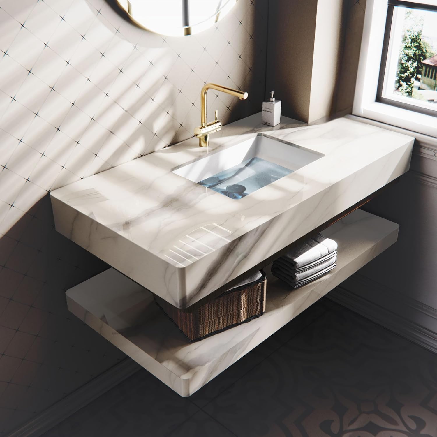 20 x 14 Inch Rectangular Undermount Bathroom Sink, White Ceramic Under Counter Sink with Overflow, Easy Install Porcelain Vanity Lavatory Sink