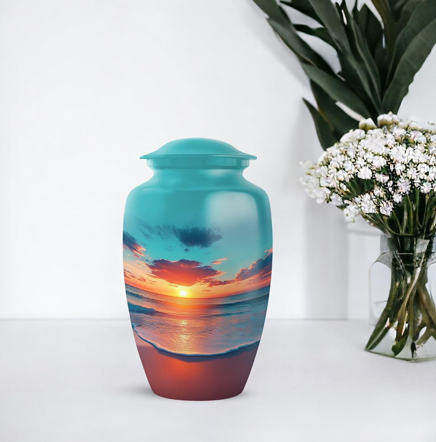 Beach Sunset Urns for Human Ashes Adult Female, Urn for Ashes Adult Male, Funeral Cremation Urns for Human Ashes, Burial Urn, Size 10 Inch