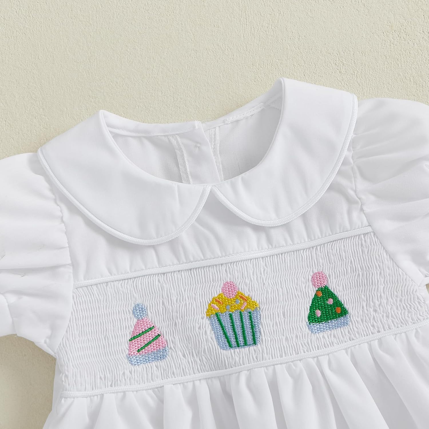 Toddler Baby Girl Dresses Birthday Outfit Cake Embroidery Puff Sleeve Smocked A-Line Princess Party Dress - Image 4