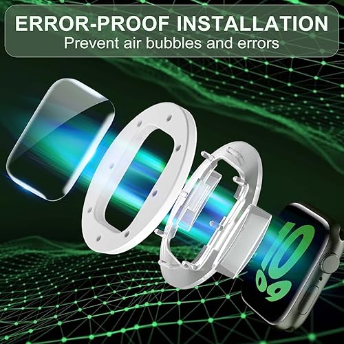 Miniatura 5 de FLOKINICE Protector de pantalla compatible con Apple Watch Seires 9, 8, 7 de 1.614 pulgadas, vidrio templado, cobertura completa, sin burbujas,