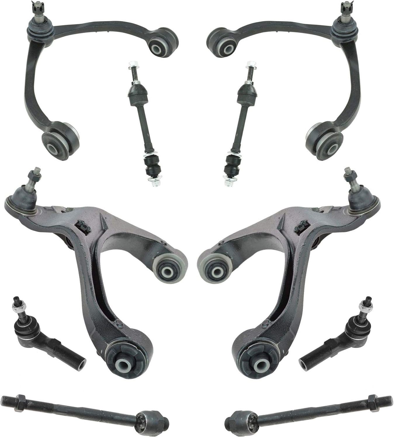 TRQ Front Steering & Suspension Kit Control Arm with Ball Joint Sway Bar Stabilizer Link Tie Rod Compatible with 2005-2010 Dodge Dakota 2006-2009 Mitsubishi Raider 2011 Ram