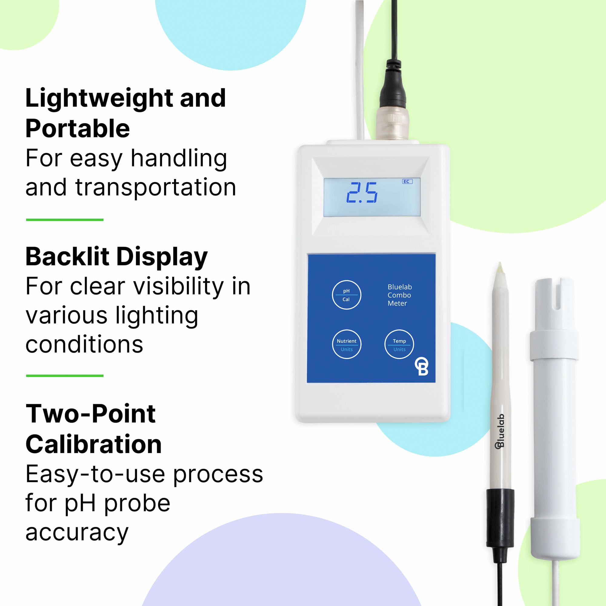 Bluelab METCOMPLUS Combo Meter Plus-Combi mètre pour Le pH, la température et la conductivité-étalonnage Facile, Fonctionne dans la Laine de Roche et Le Sol, Blanc