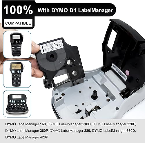 Miniatura 3 de TITBIT Paquete de 6 cartuchos compatibles con Dymo Labelmanager, 160 repuestos para cintas de etiquetas D1, Dymo A45013 S0720530, negro sobre