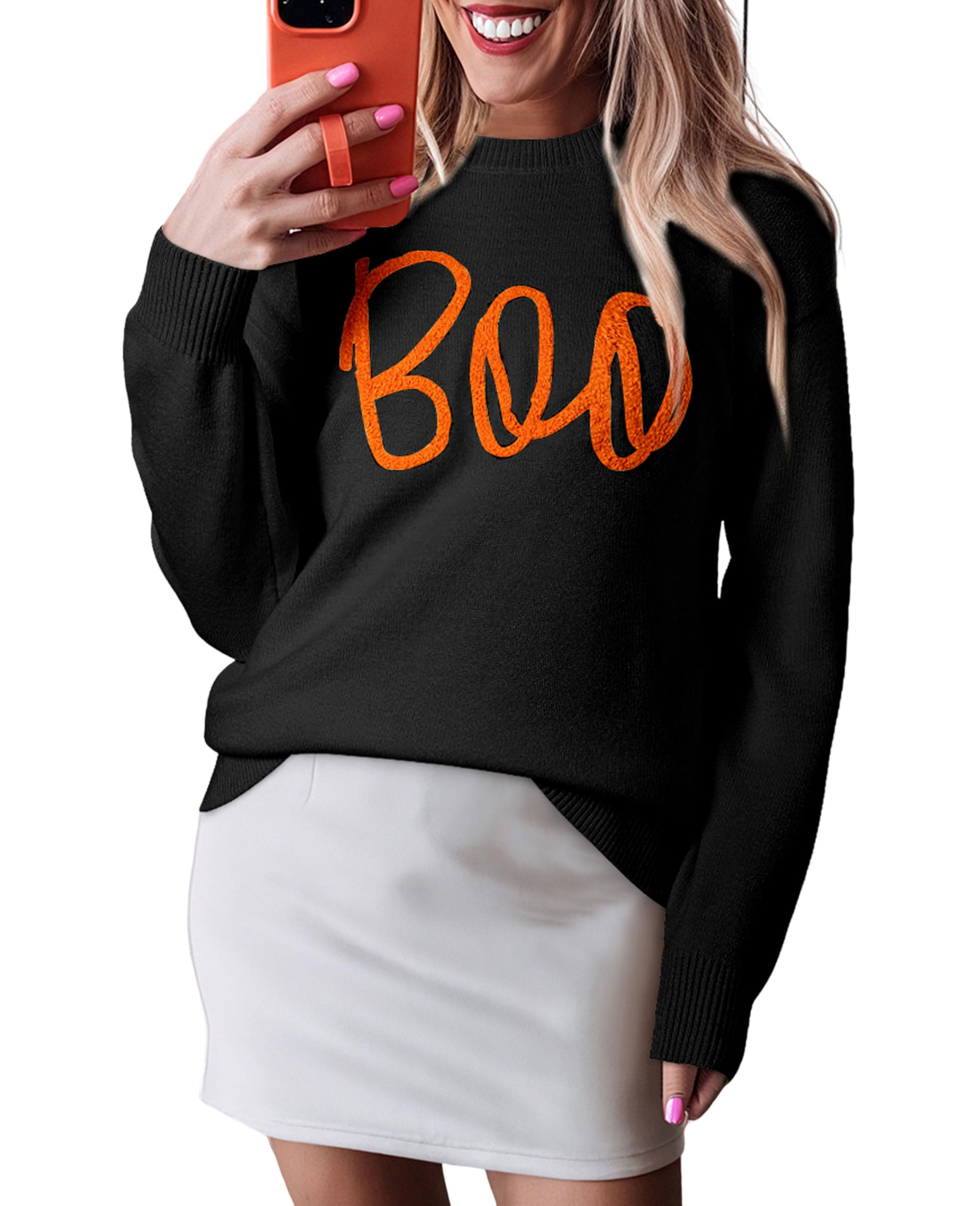 SELINK Women's Holiday Sweater Crew Neck Print Casual Long Sleeve Pullover