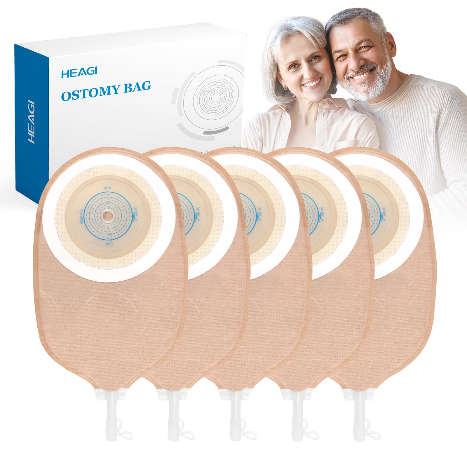 30 Pezzi Sacchetti Colostomia, Monopezzo Drenabili, 45 Mm | Con Scheda di Misurazione, Sacchetti per Stomia Ritagliabili, per Colostomia, Ileostomia e Stomia